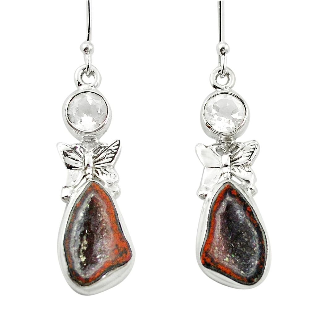 Natural brown geode druzy topaz 925 silver butterfly earrings m57052