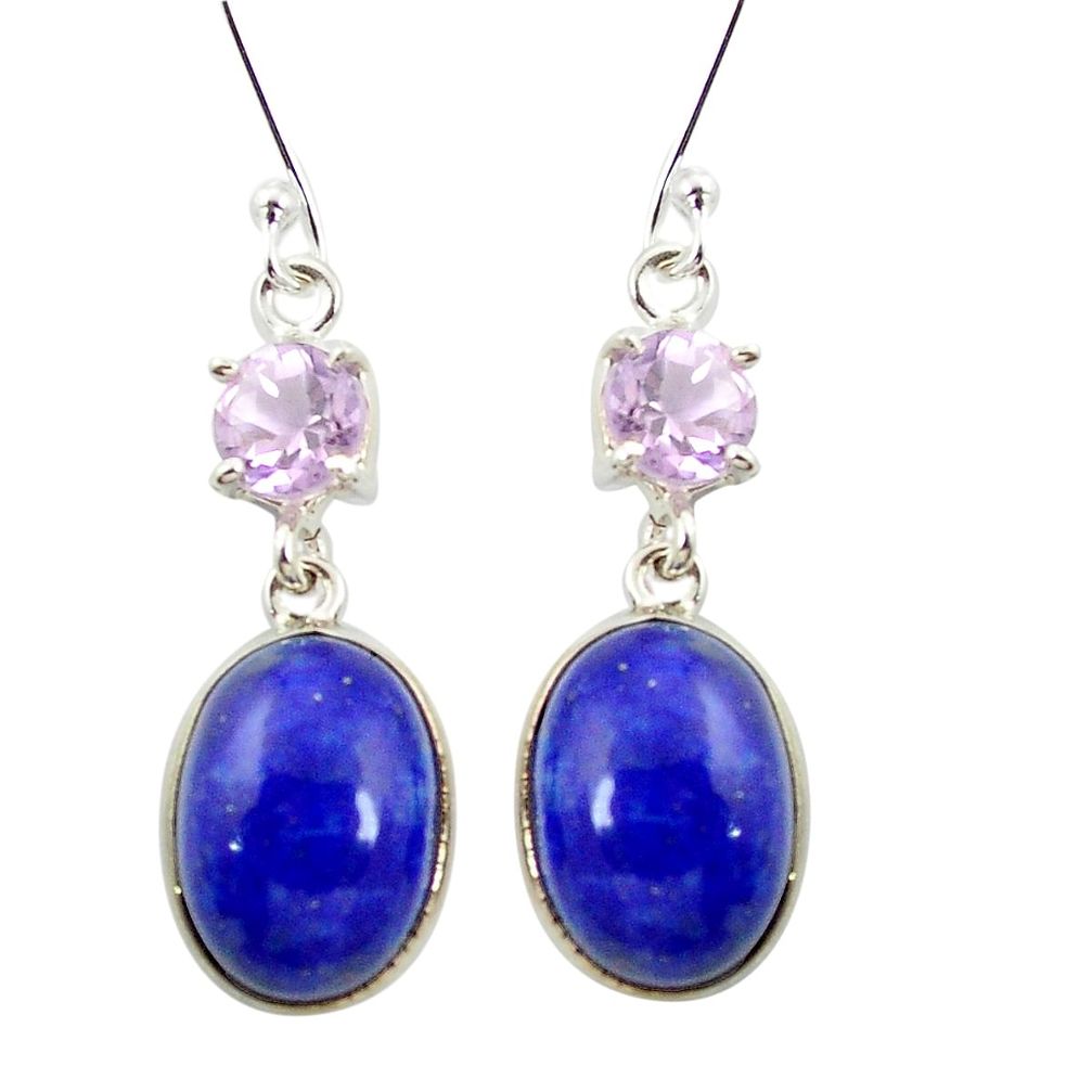 Natural blue lapis lazuli amethyst 925 silver dangle earrings m57083