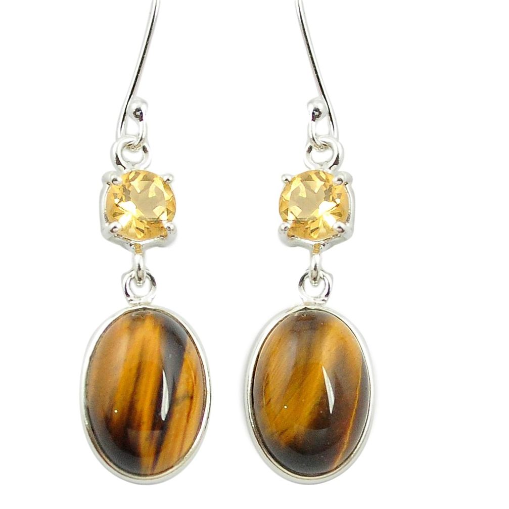 Natural brown tiger's eye citrine 925 sterling silver dangle earrings m57089