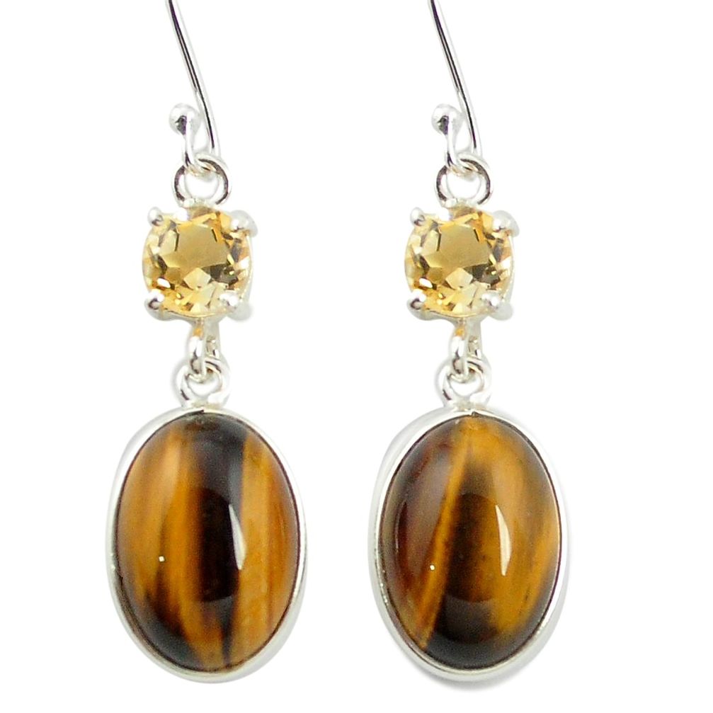 Natural brown tiger's eye citrine 925 silver dangle earrings jewelry m57090