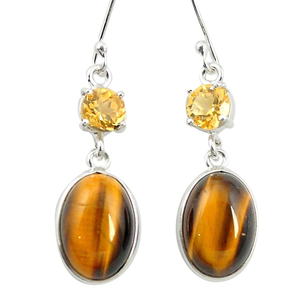 925 silver natural brown tiger's eye citrine dangle earrings jewelry m57093