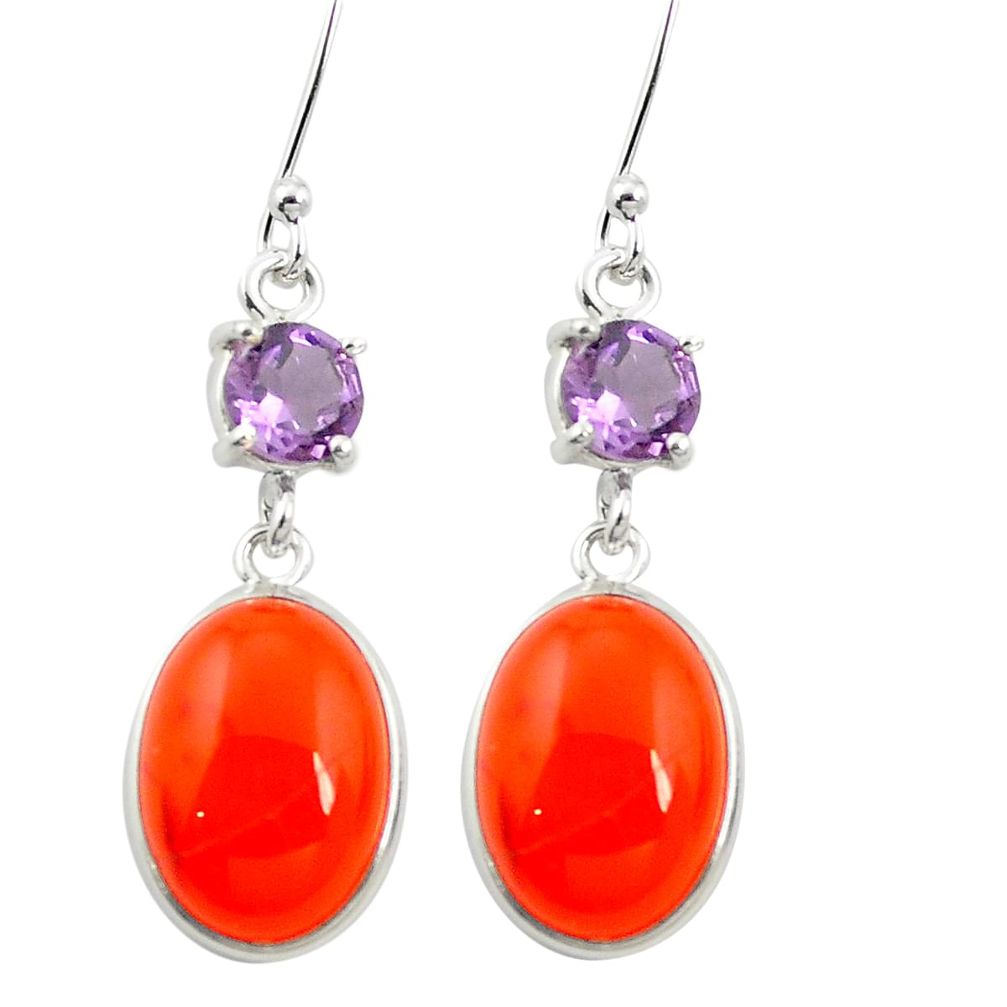 Natural orange cornelian (carnelian) 925 silver dangle earrings m57099