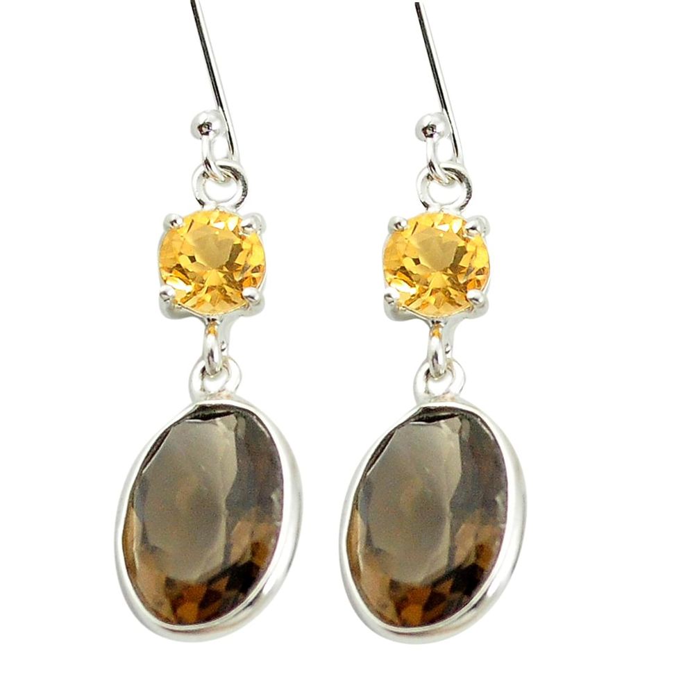 Brown smoky topaz citrine 925 sterling silver dangle earrings jewelry m57106