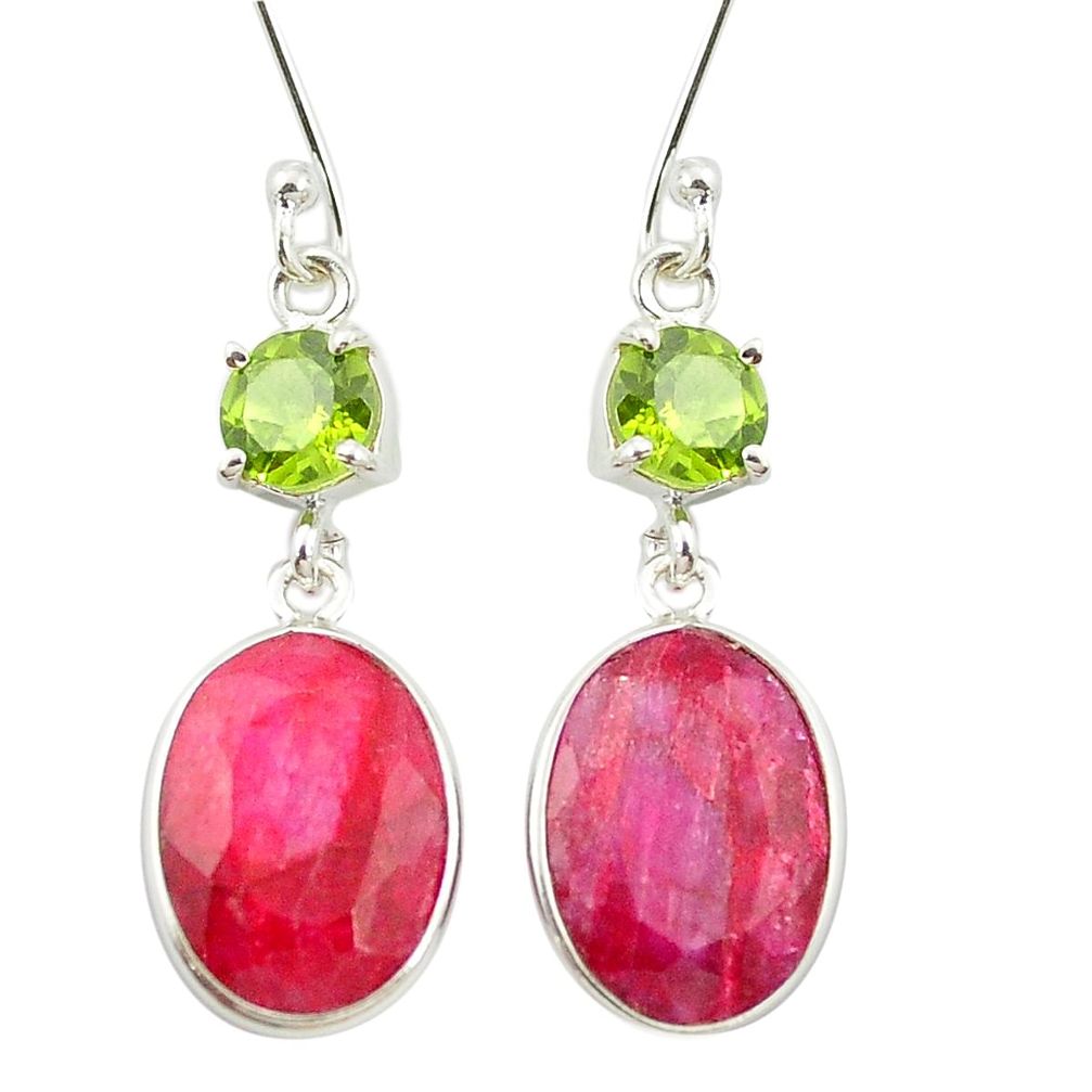 Natural red ruby green peridot 925 sterling silver dangle earrings m57108