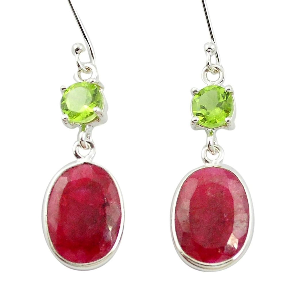 Natural red ruby peridot 925 sterling silver dangle earrings m57110