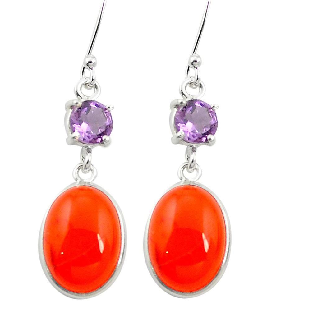 925 silver natural orange cornelian (carnelian) amethyst dangle earrings m57112