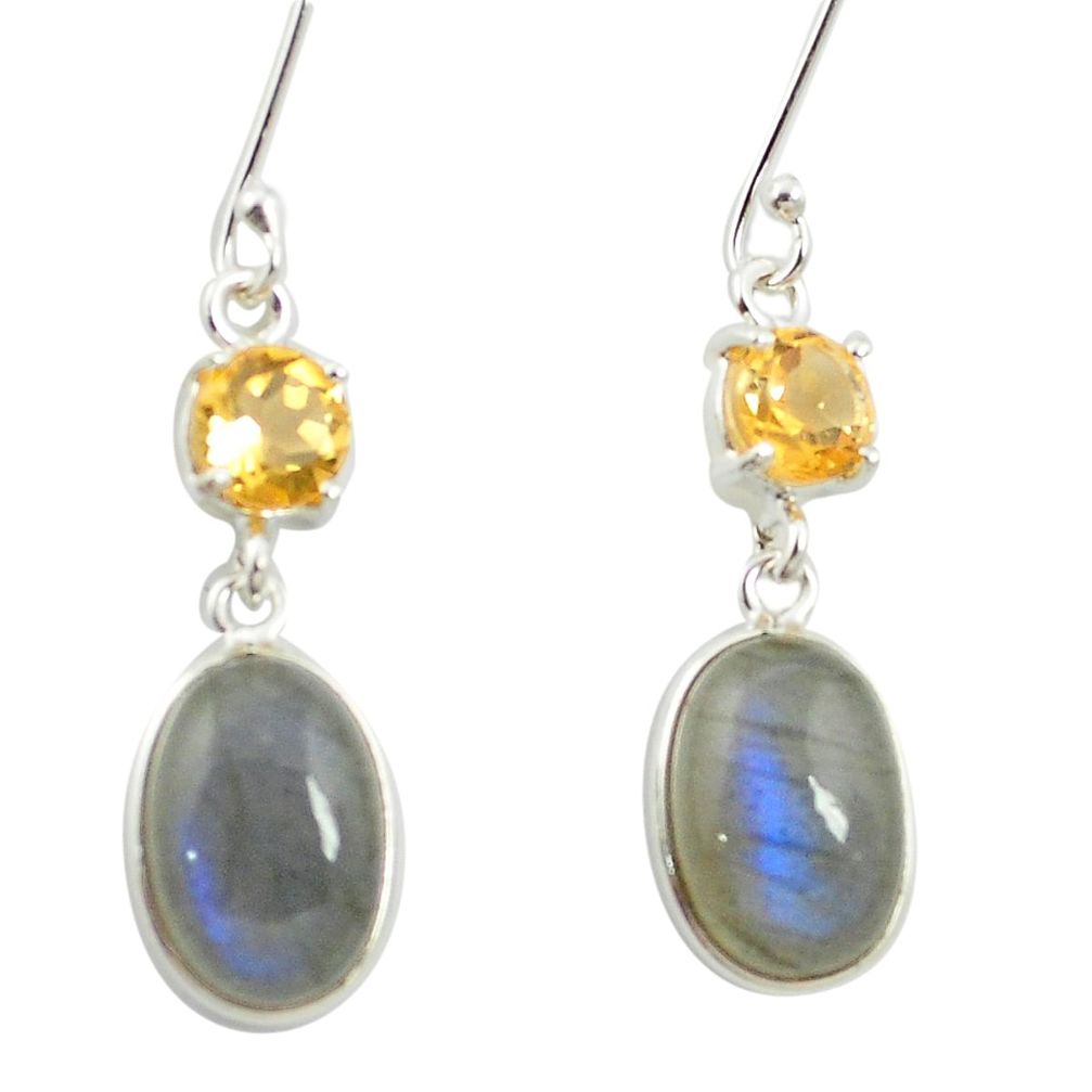 Natural blue labradorite citrine 925 silver dangle earrings m57116