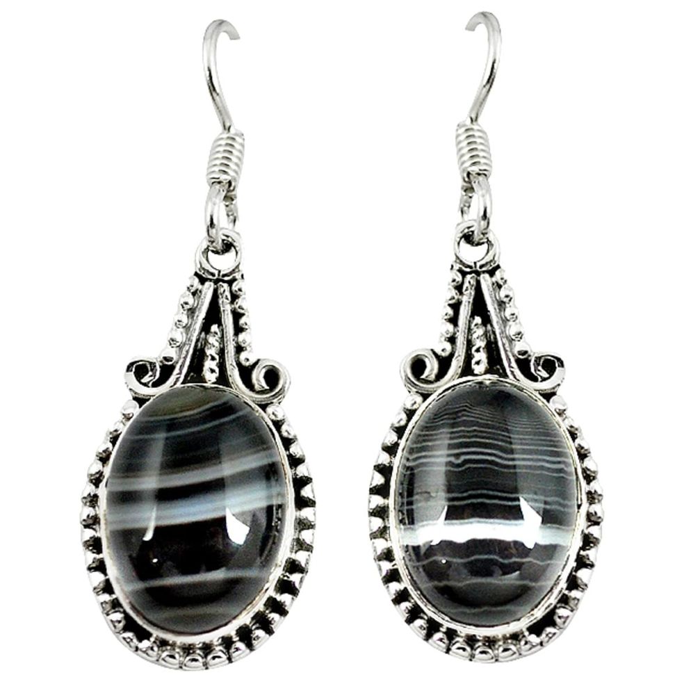 Natural black botswana agate 925 sterling silver dangle earrings m5726