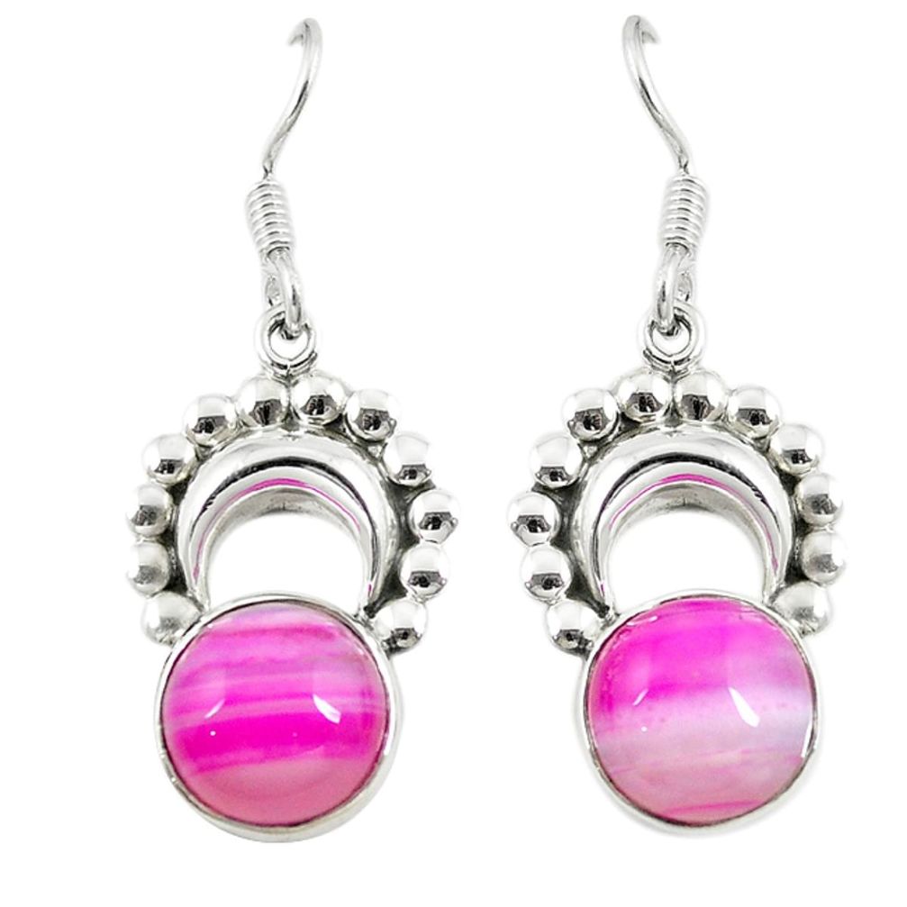 Natural pink botswana agate 925 sterling silver dangle earrings m5788