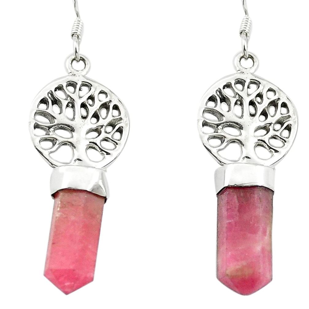 14.67cts natural pink tourmaline 925 silver tree of life pointer earrings m58812