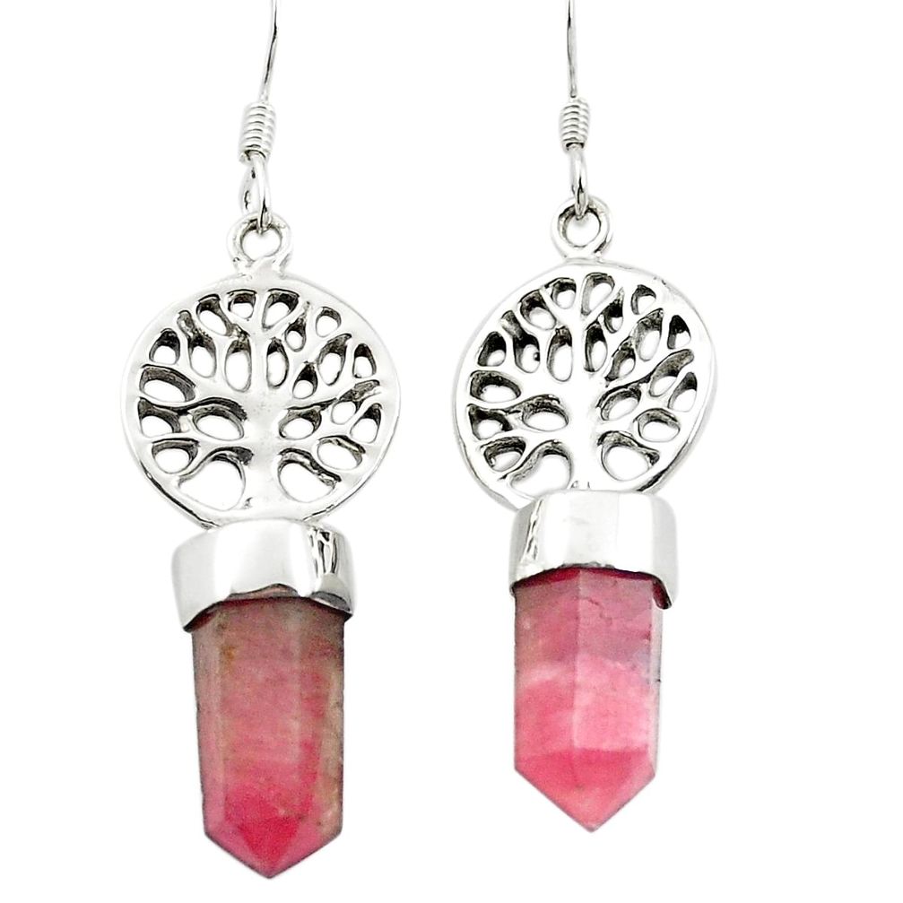 12.36cts natural pink tourmaline 925 silver tree of life pointer earrings m58815