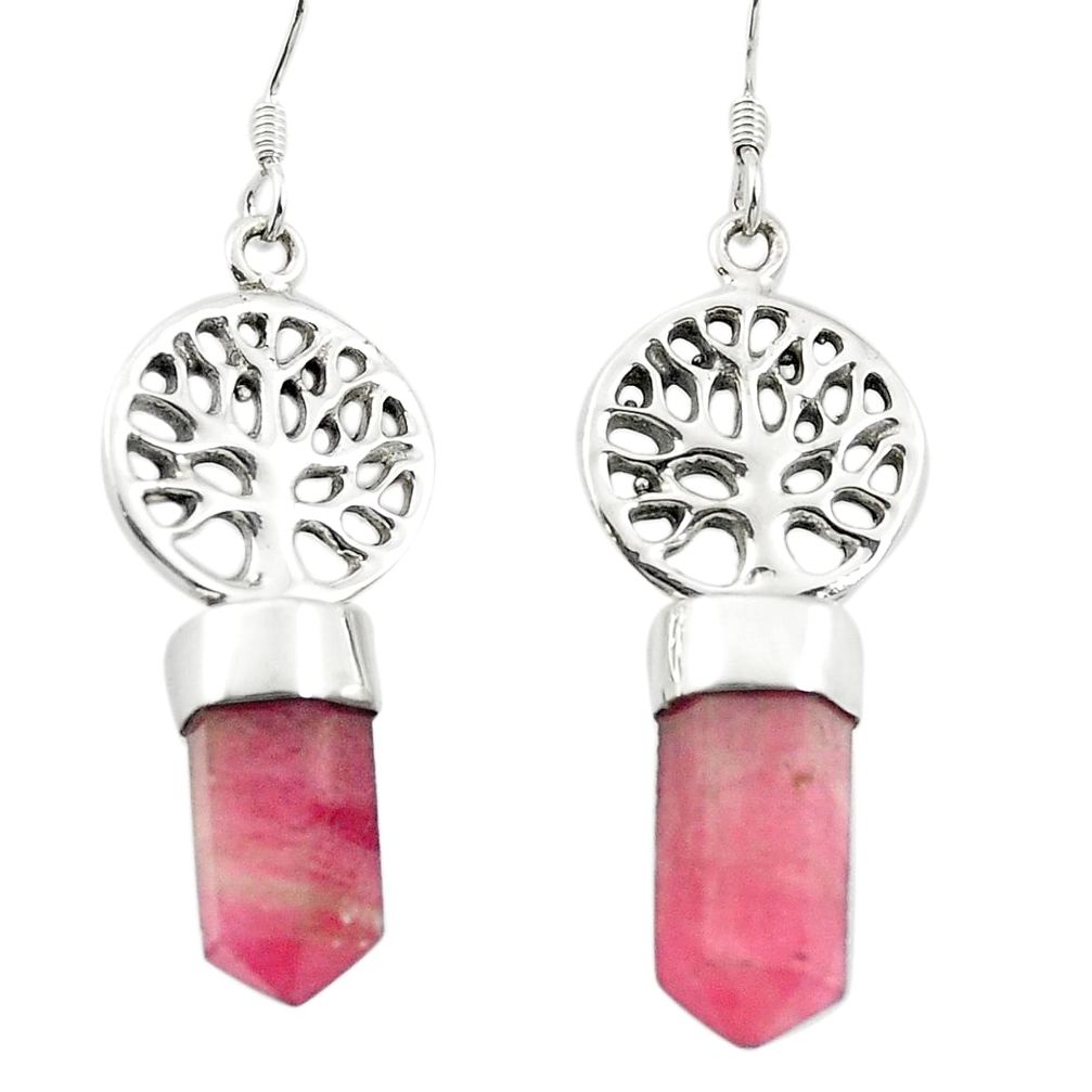 12.85cts natural pink tourmaline 925 silver tree of life pointer earrings m58816