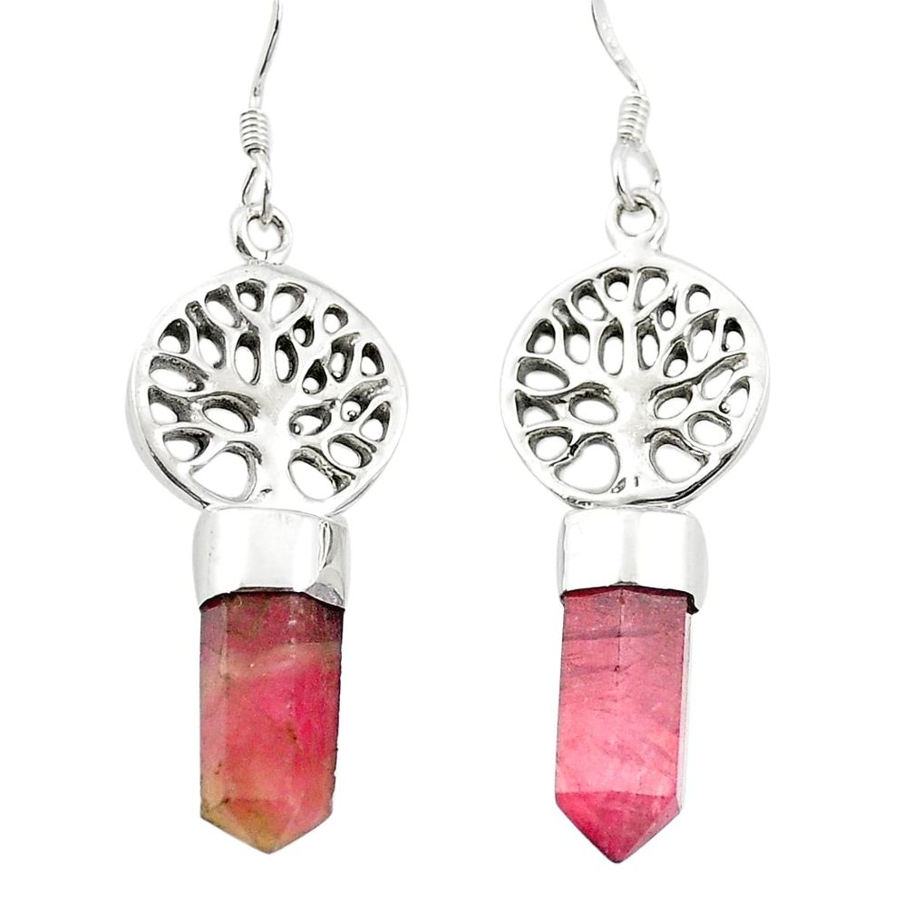 11.23cts natural pink tourmaline 925 silver tree of life pointer earrings m58817