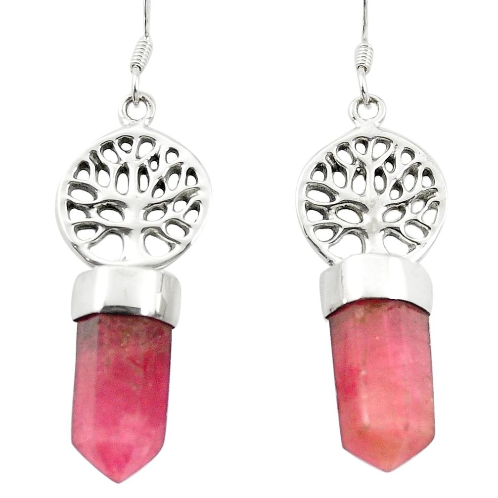 16.13cts natural pink tourmaline 925 silver tree of life pointer earrings m58818