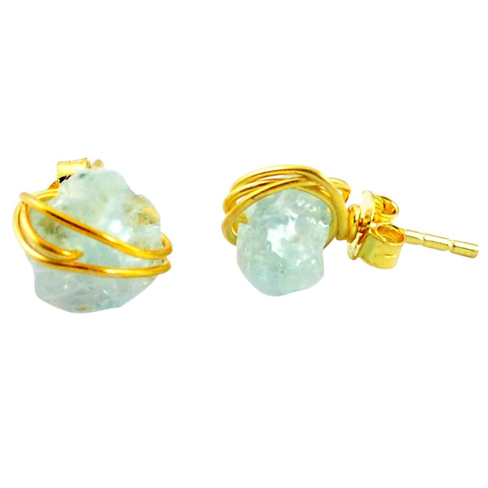 925 silver natural aqua aquamarine rough 14k gold stud earrings m58985