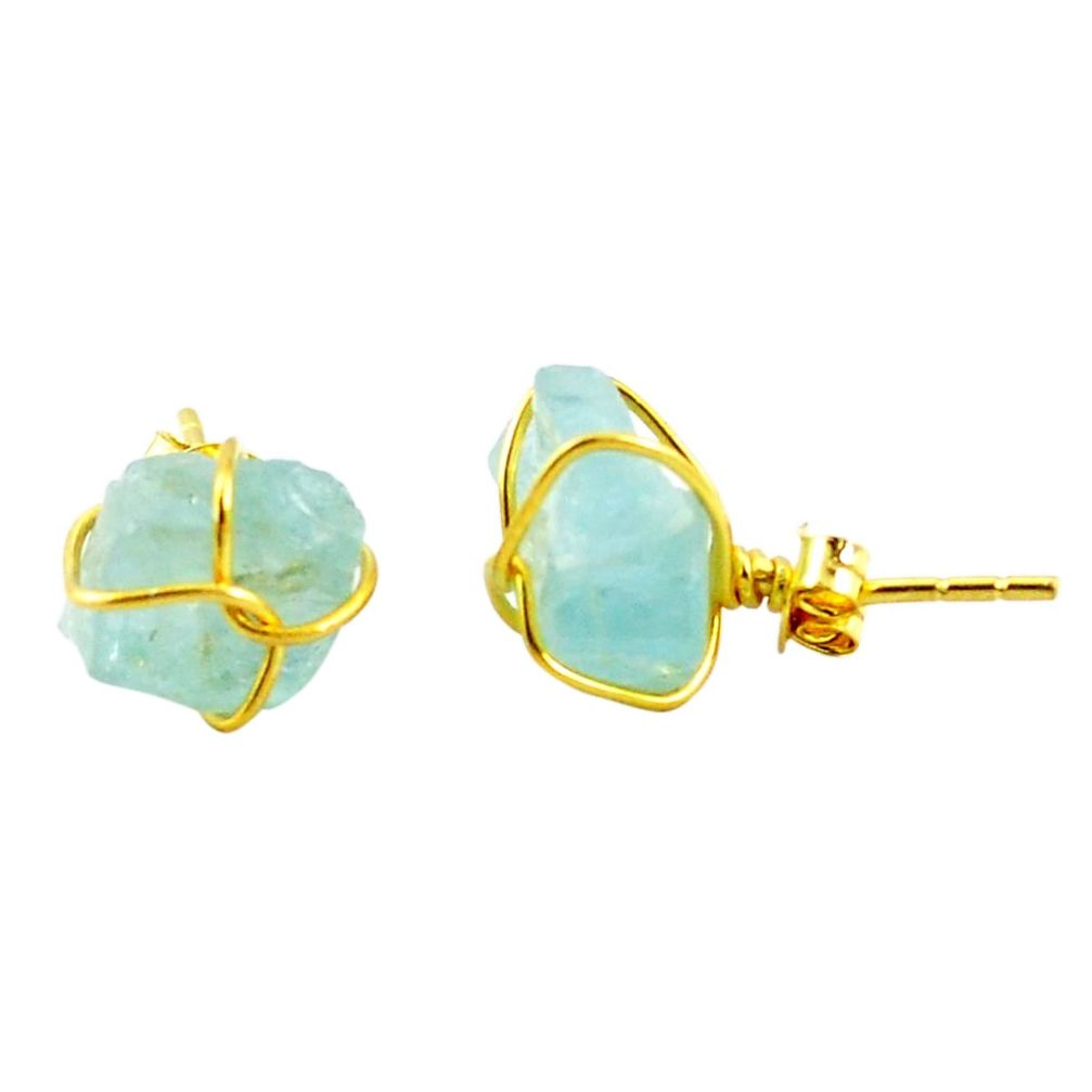 925 silver natural aqua aquamarine rough fancy 14k gold stud earrings m59000