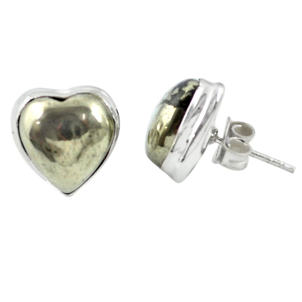 Natural pyrite in magnetite (healer's gold) 925 silver stud earrings m60244