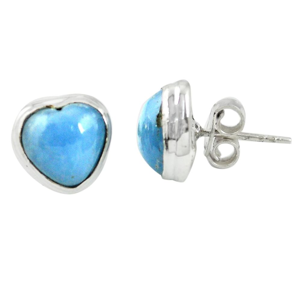 Natural blue angelite heart 925 sterling silver stud earrings jewelry m60248