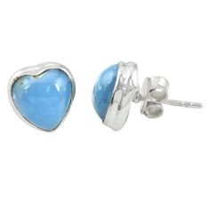 Natural blue angelite heart 925 sterling silver stud earrings jewelry m60251