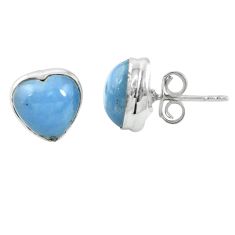 Natural blue angelite heart 925 sterling silver stud earrings jewelry m60254