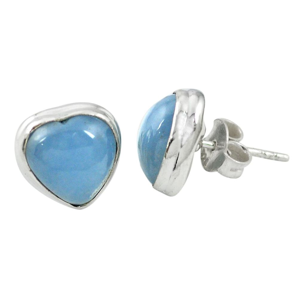 Natural blue angelite heart 925 sterling silver stud earrings jewelry m60260