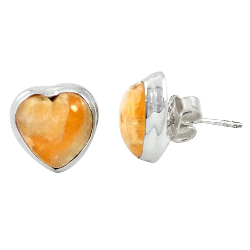 Natural yellow calcite heart 925 sterling silver stud earrings jewelry m60280