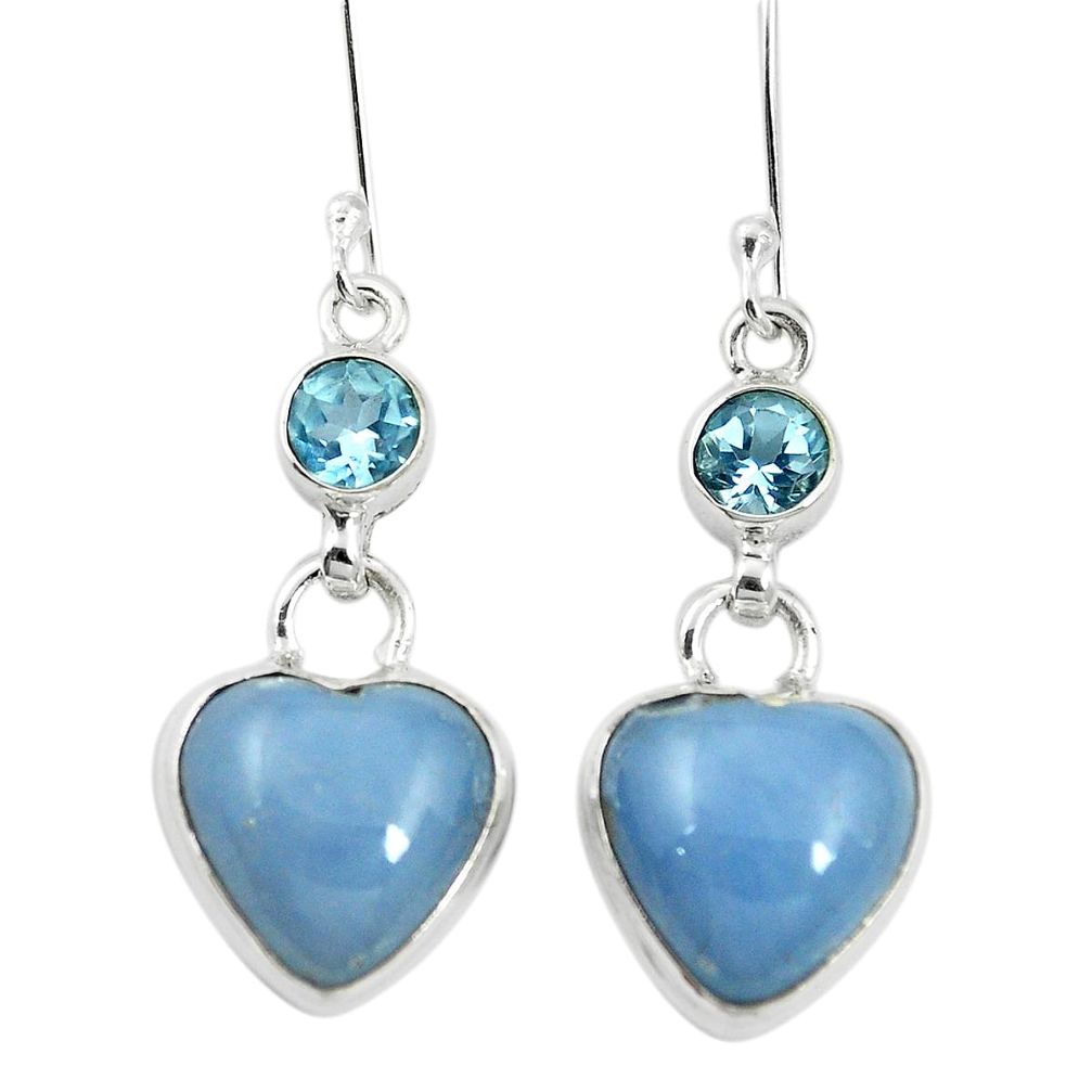 Natural blue angelite topaz 925 sterling silver dangle earrings m60337