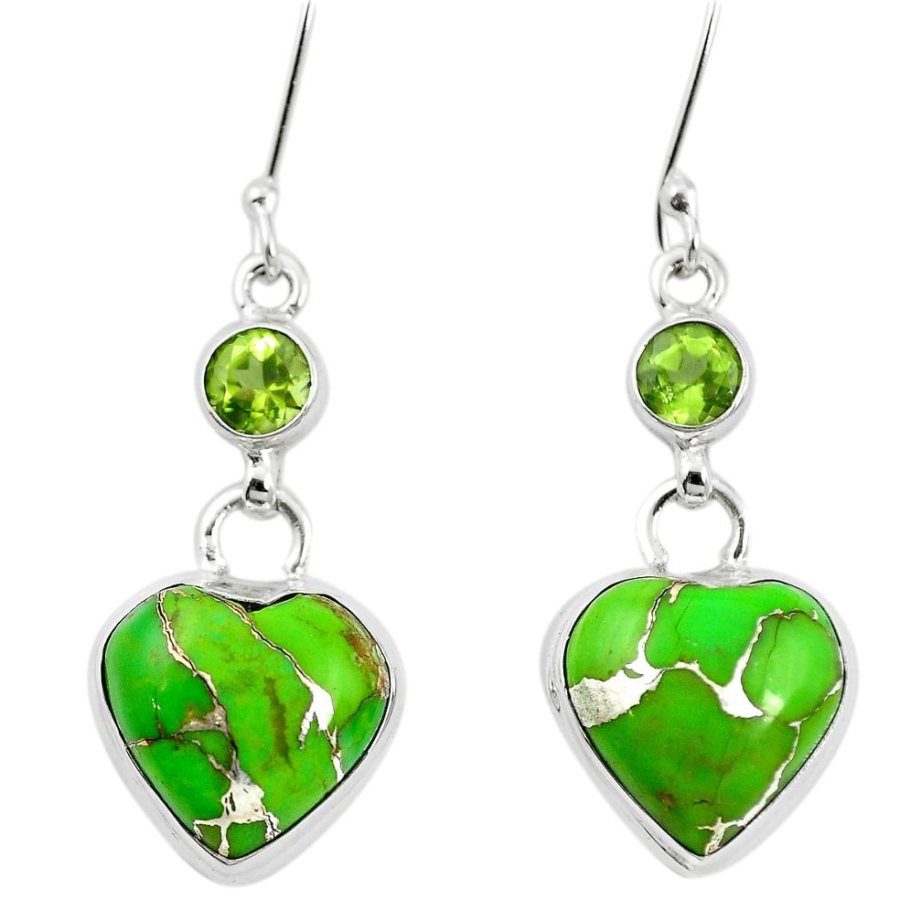 Green copper turquoise peridot 925 silver dangle earrings jewelry m60347