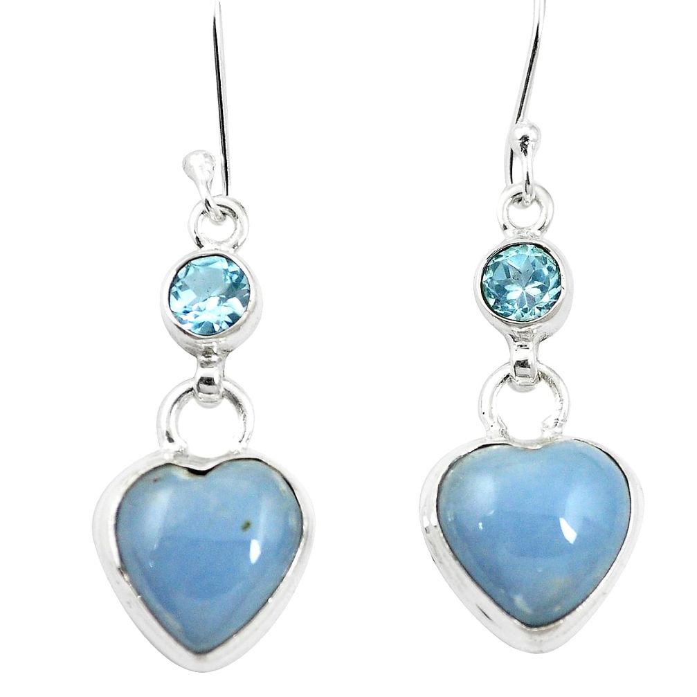 Natural blue angelite topaz 925 sterling silver dangle earrings m60355