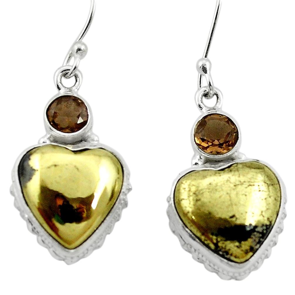 Natural golden pyrite in magnetite (healer's gold) 925 silver earrings m61512