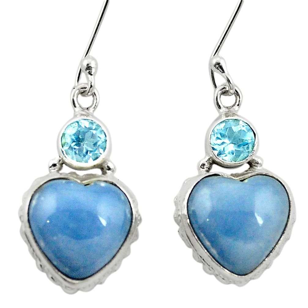 925 sterling silver natural blue angelite topaz dangle heart earrings m61515