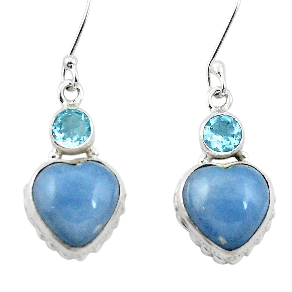 Natural blue angelite topaz 925 sterling silver dangle heart earrings m61516