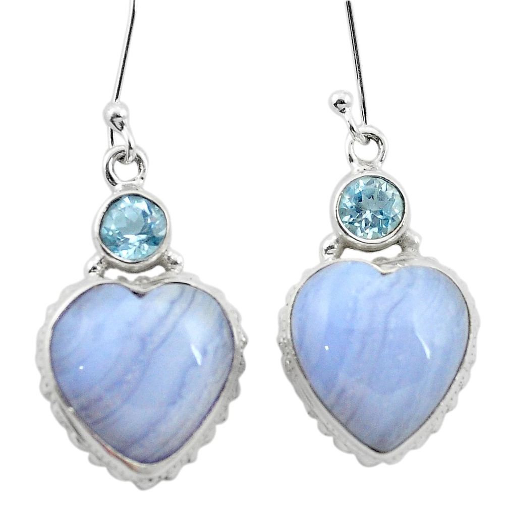 Natural blue lace agate topaz 925 silver dangle heart earrings m61522