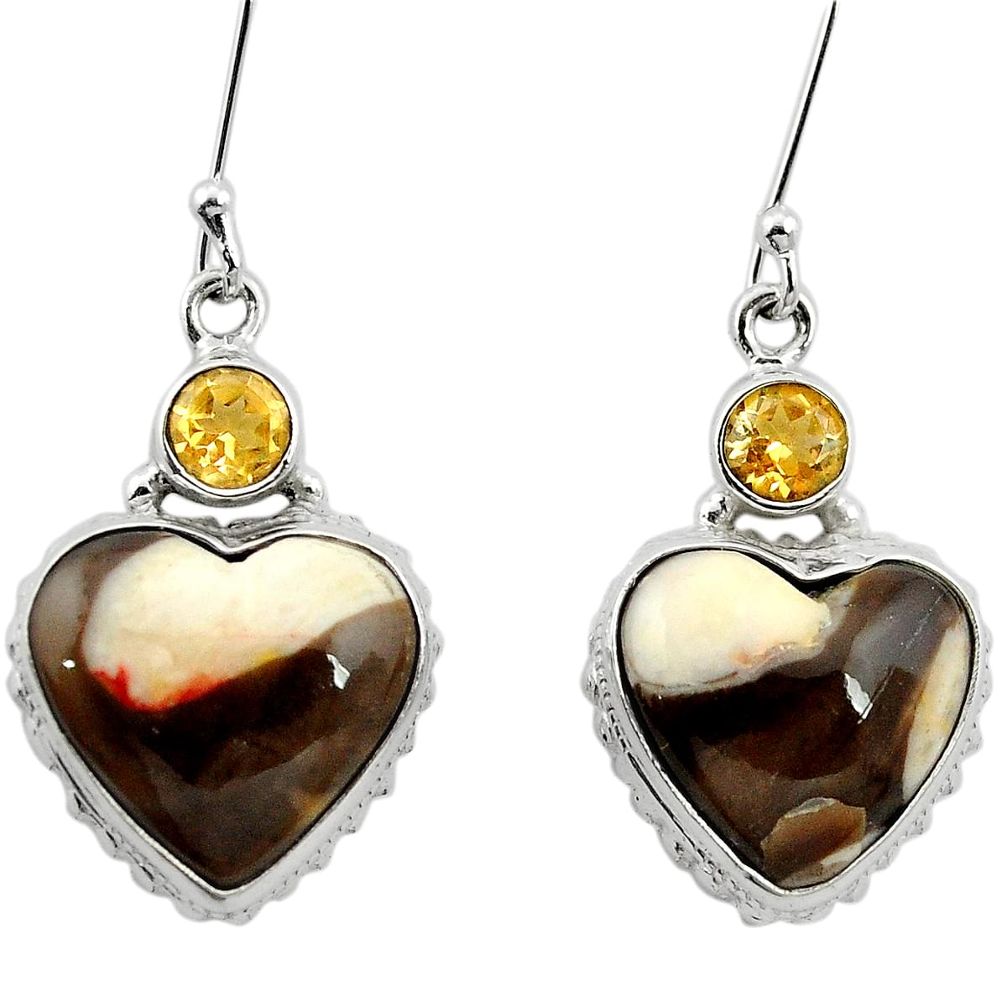 925 silver natural brown peanut petrified wood fossil heart earrings m61532