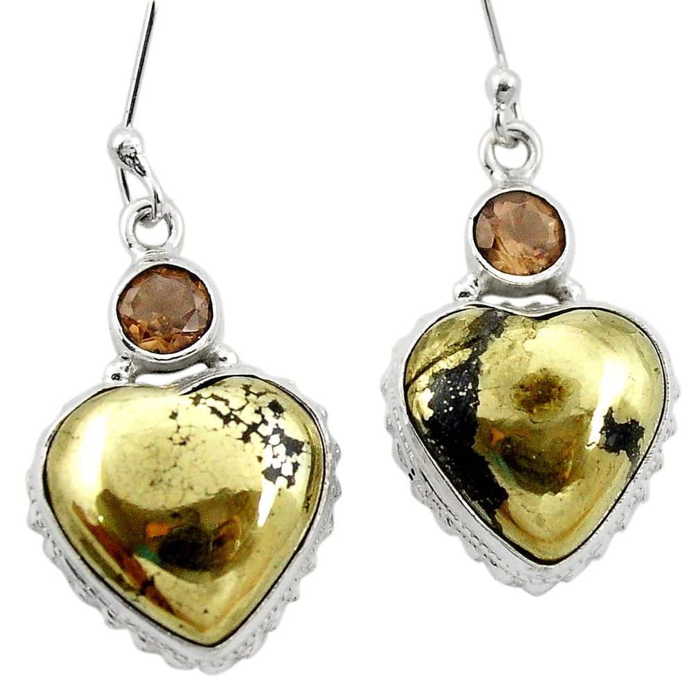 Natural golden pyrite in magnetite (healer's gold) 925 silver earrings m61533