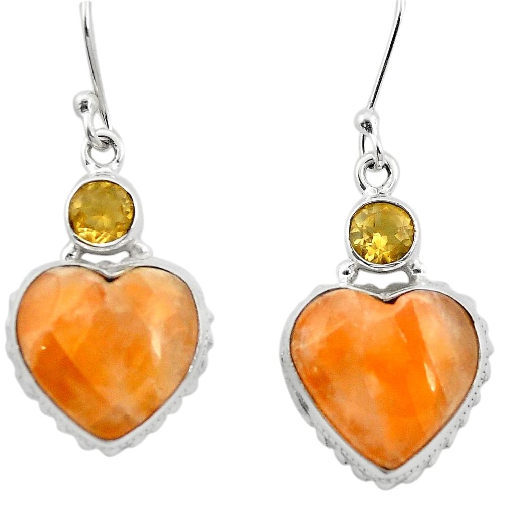 925 silver natural orange calcite citrine dangle heart earrings m61540