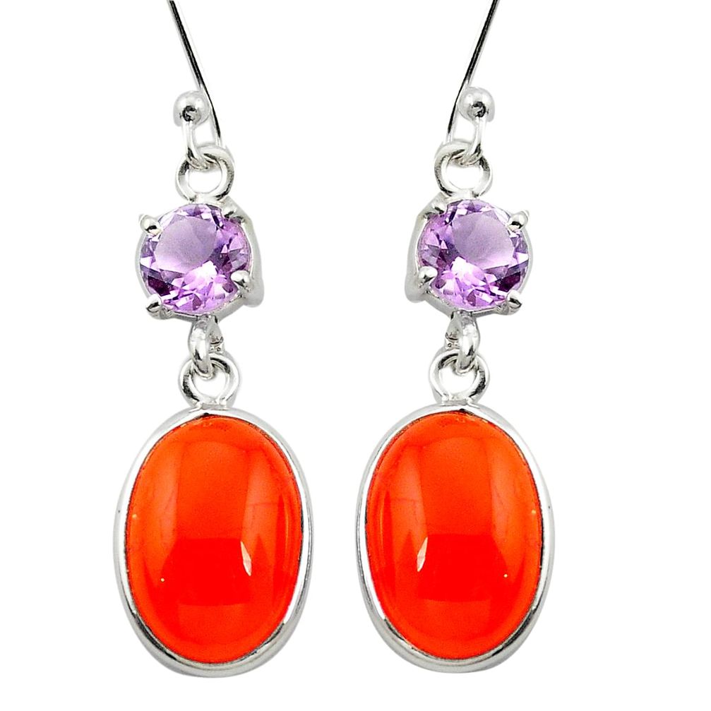 Natural orange cornelian (carnelian) 925 sterling silver earrings m61669