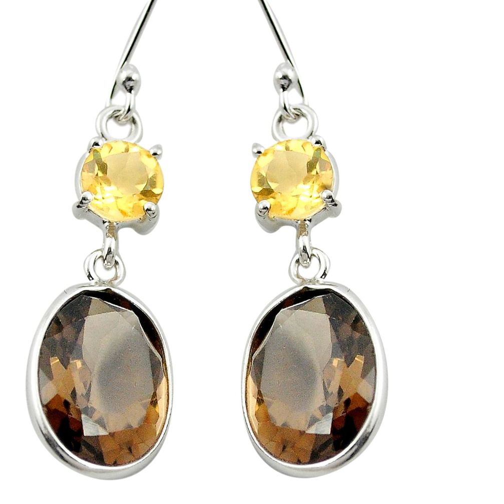 925 sterling silver brown smoky topaz yellow citrine dangle earrings m61677