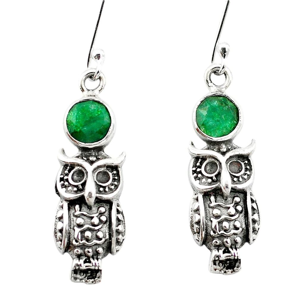 Natural green emerald 925 sterling silver owl earrings jewelry m61868