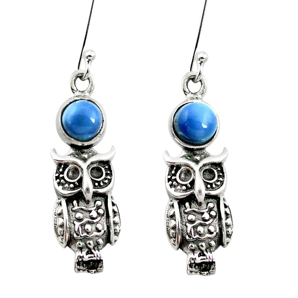 Natural blue owyhee opal 925 sterling silver owl earrings jewelry m61873