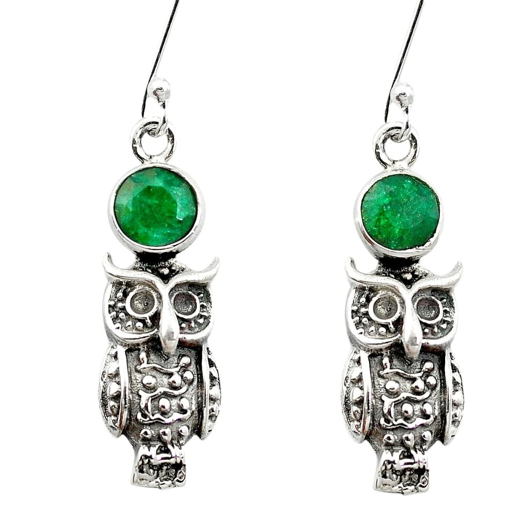 Natural green emerald 925 sterling silver owl earrings jewelry m61877