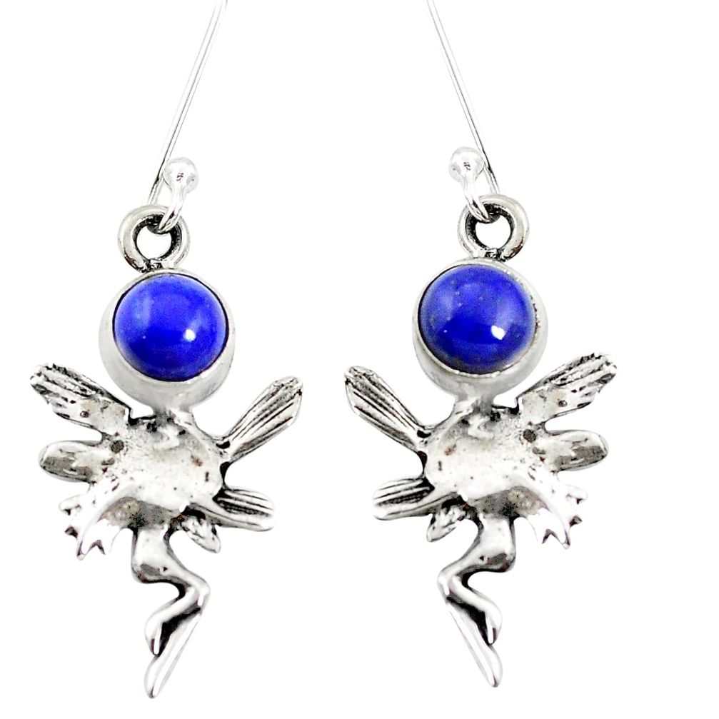 Natural blue lapis lazuli 925 silver angel wings fairy earrings m61891