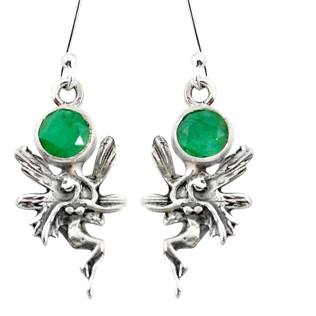925 silver natural green emerald angel wings fairy earrings jewelry m61900