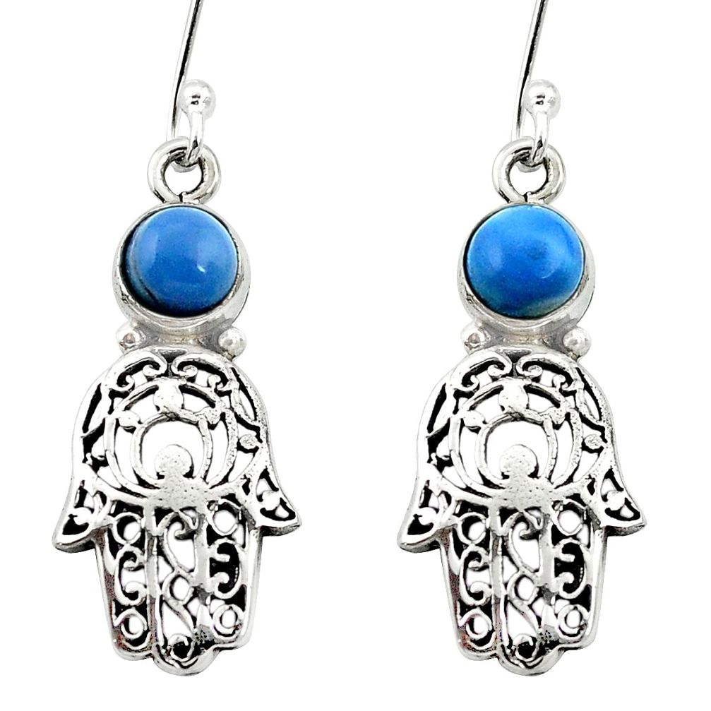 Natural blue owyhee opal 925 silver hand of god hamsa earrings m61907