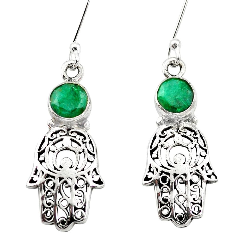 Natural green emerald 925 silver hand of god hamsa earrings jewelry m61909