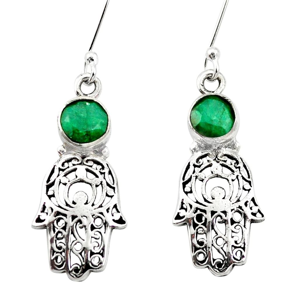 Natural green emerald 925 silver hand of god hamsa earrings m61911