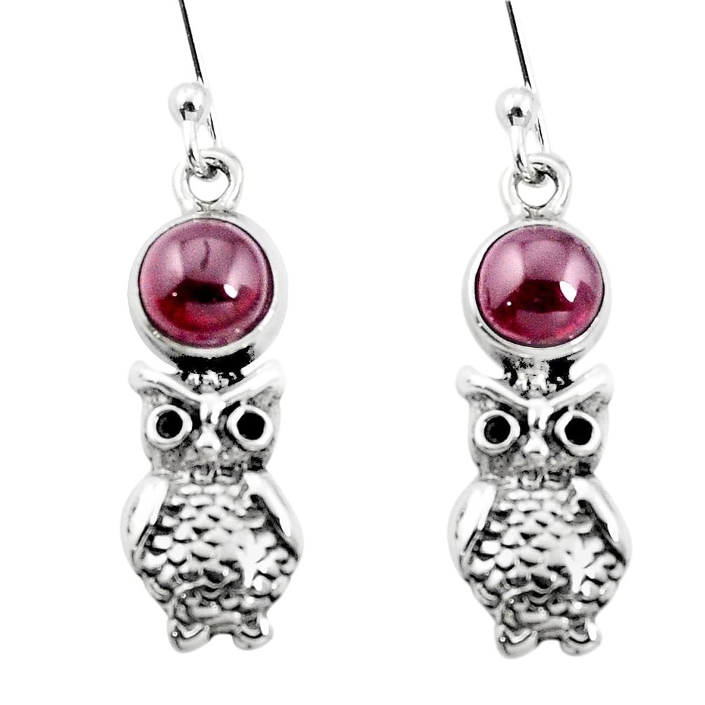 Natural red garnet 925 sterling silver owl earrings jewelry m61974