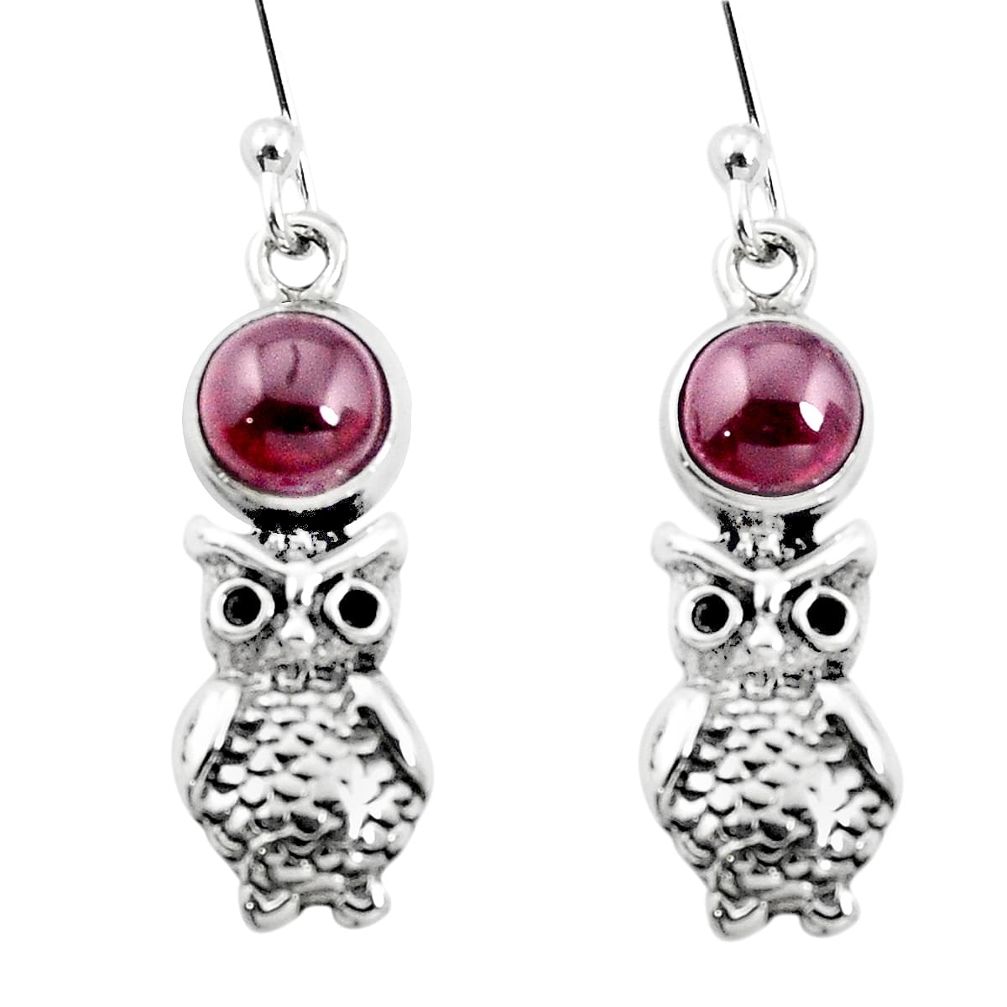 Natural red garnet 925 sterling silver owl earrings jewelry m61987