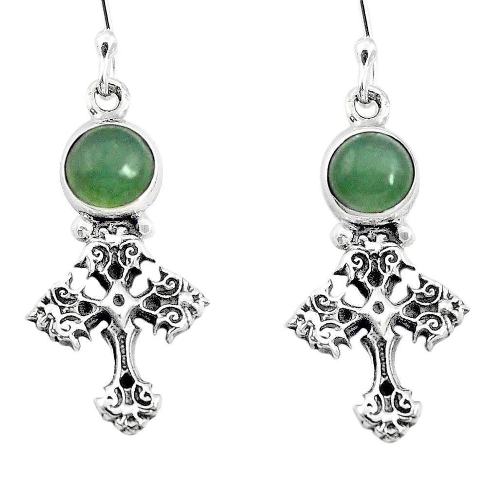 Natural green chalcedony 925 sterling silver holy cross earrings m61989