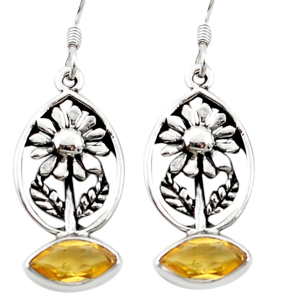 Natural citrine 925 sterling silver flower earrings jewelry m62022
